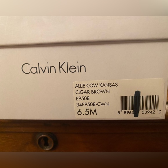Calvin Klein Allie Cow Kansas Cigar Brown Heeled Peep Toe Mule 6.5. EUC in Box - Picture 14 of 15